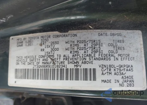 2001 Toyota 4Runner Sr5 V6 from USA, damaged, VIN JT3GN86R910182341